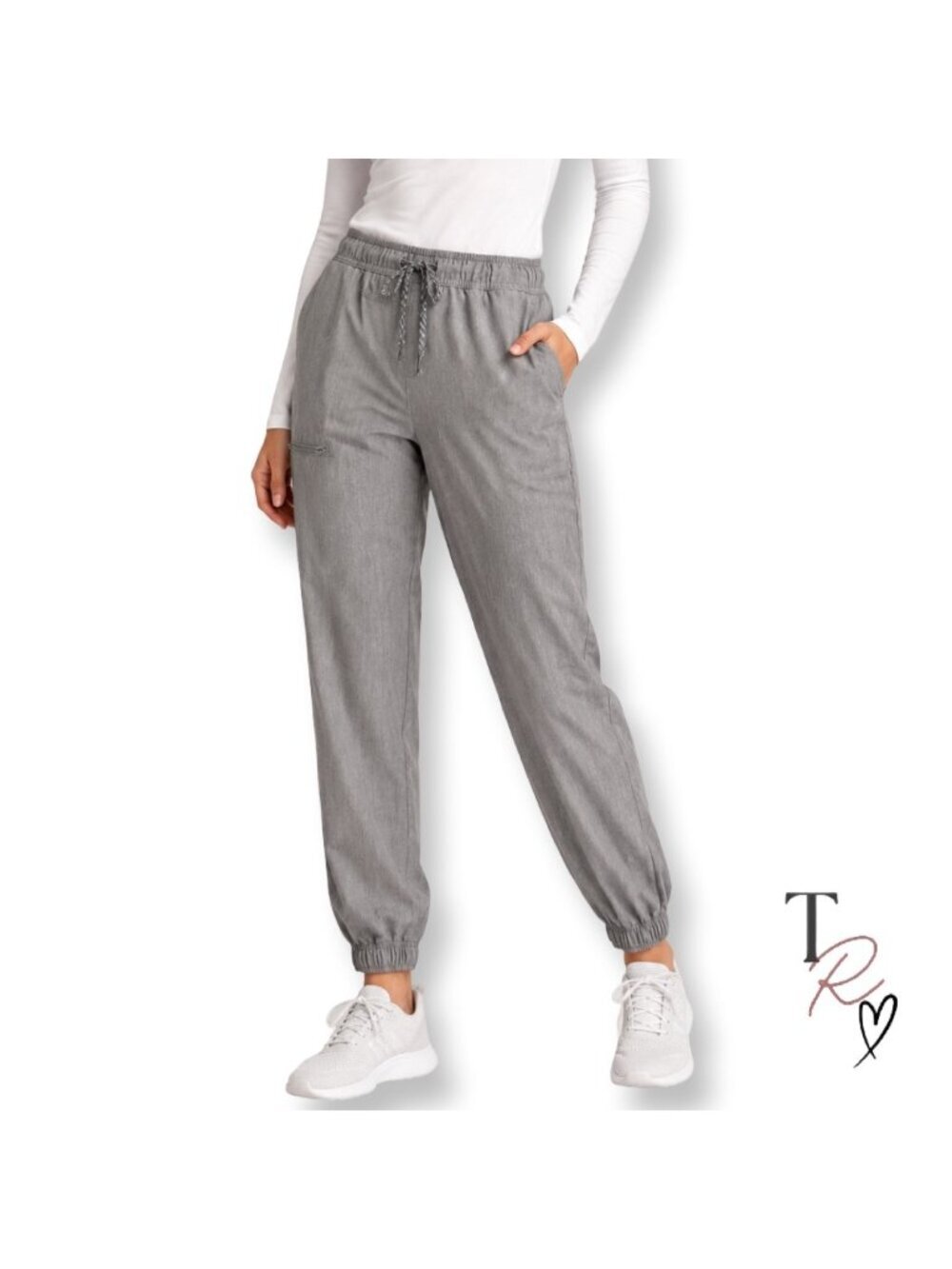 Jaanuu Women's Grey Gray Jogger Scrub Pants Drawstring Stretch Size Large